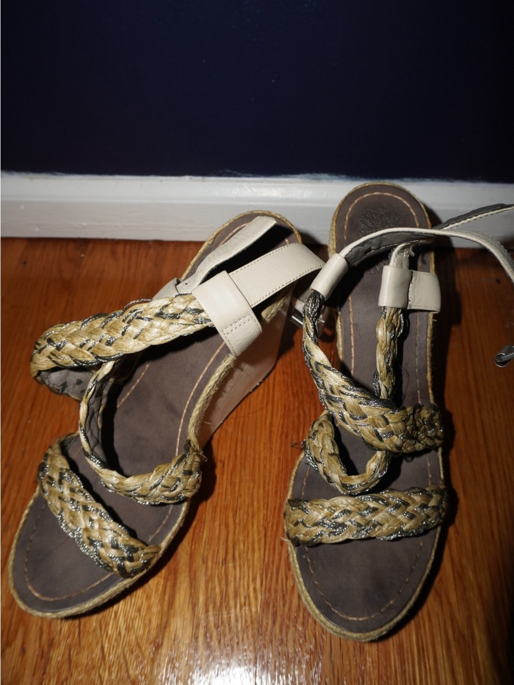 Vince Camuto Braided Wedge Sandals in Beige and Tan